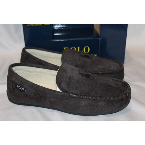 NIB Polo Ralph Lauren Men's Suede Moccasin Slippers GRAY SZ 13 - Picture 1 of 5